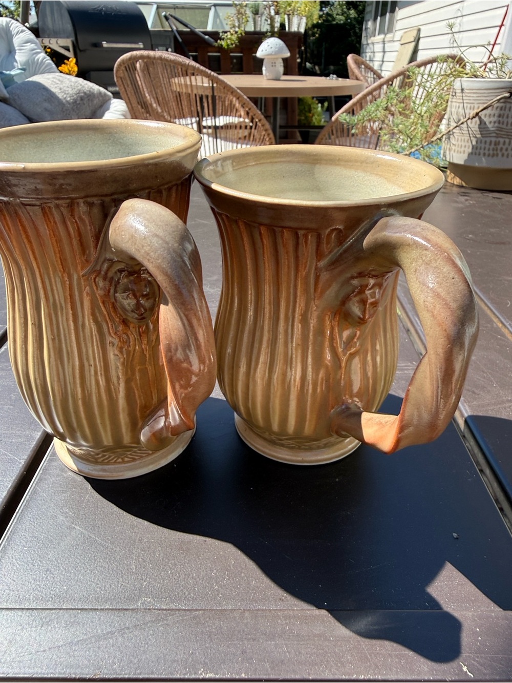 Georgina Lohan Studio Pottery Face Mugs - Pair of Earthy Glaze Ceramic Steins